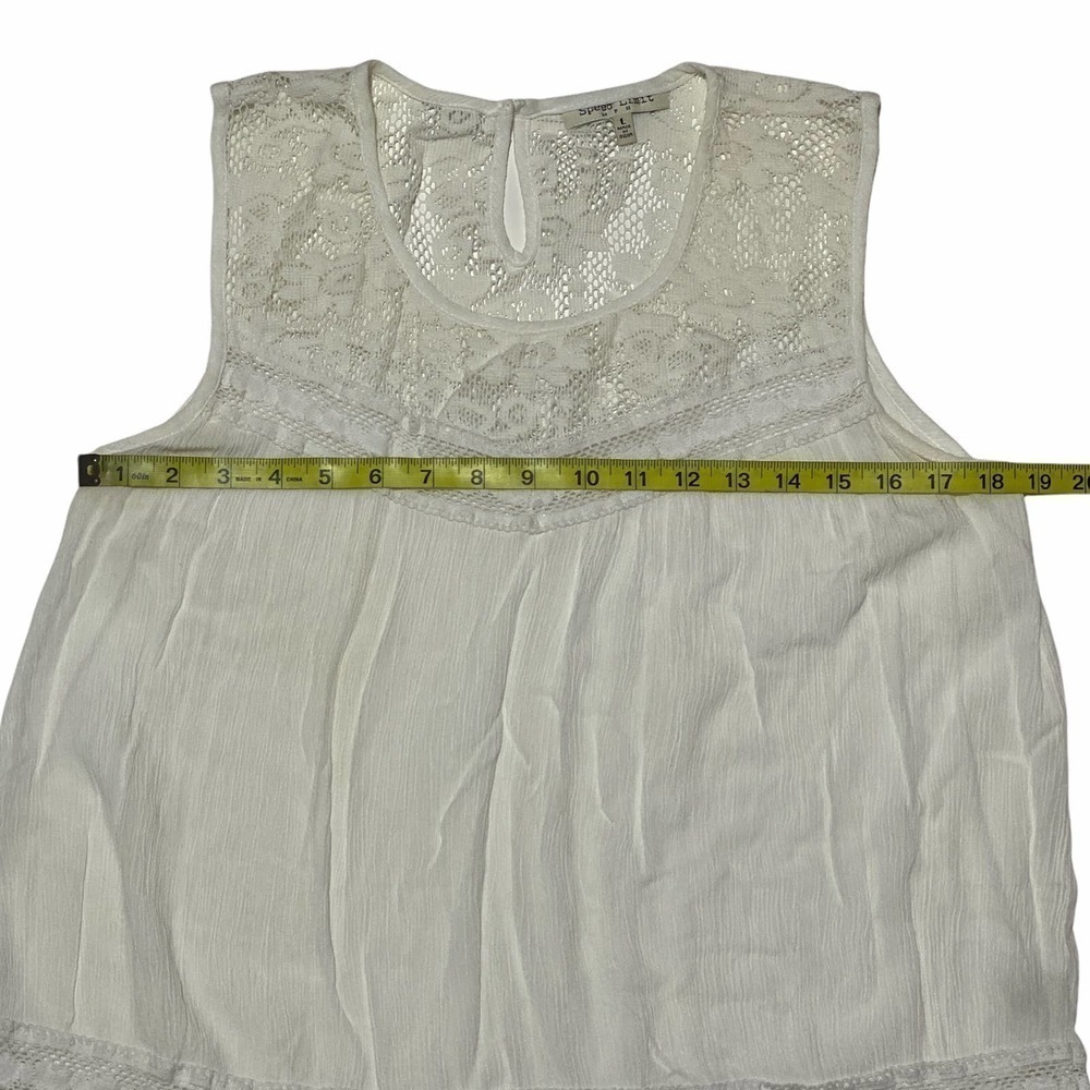 SPEED Limit MPH White Sheer Lace Yoke Sleeveless Crochet Blouse - Picture 8 of 12